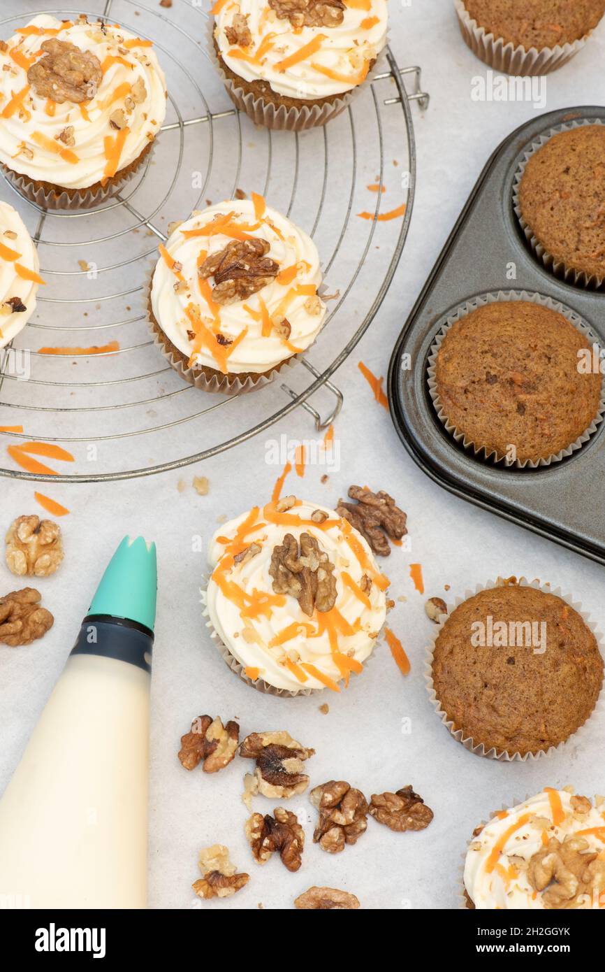Homemade carrot cupcakes with walnuts Stock Photo