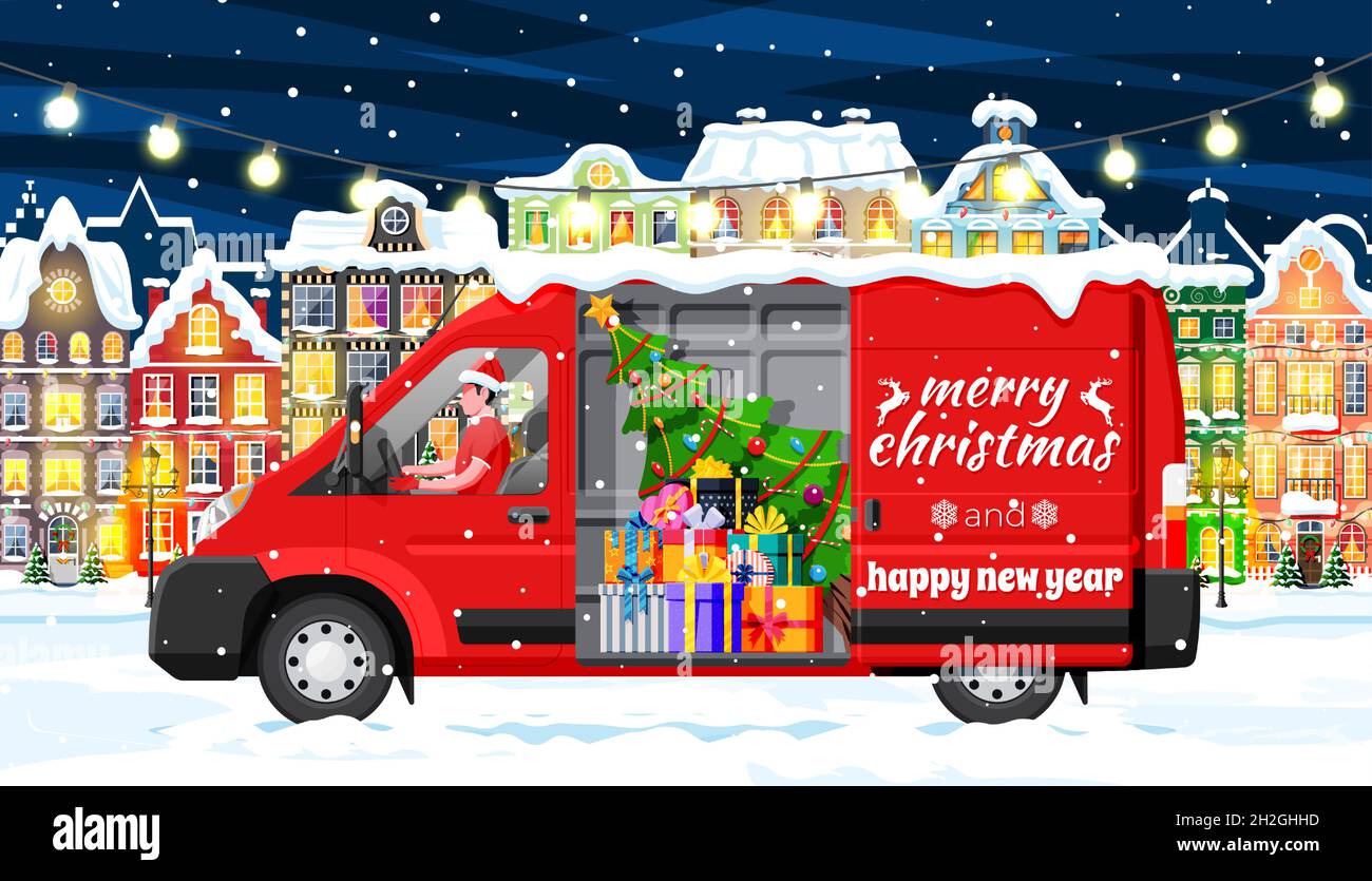 Christmas Delivery Van Truck in Town Stock Vector Image & Art Alamy
