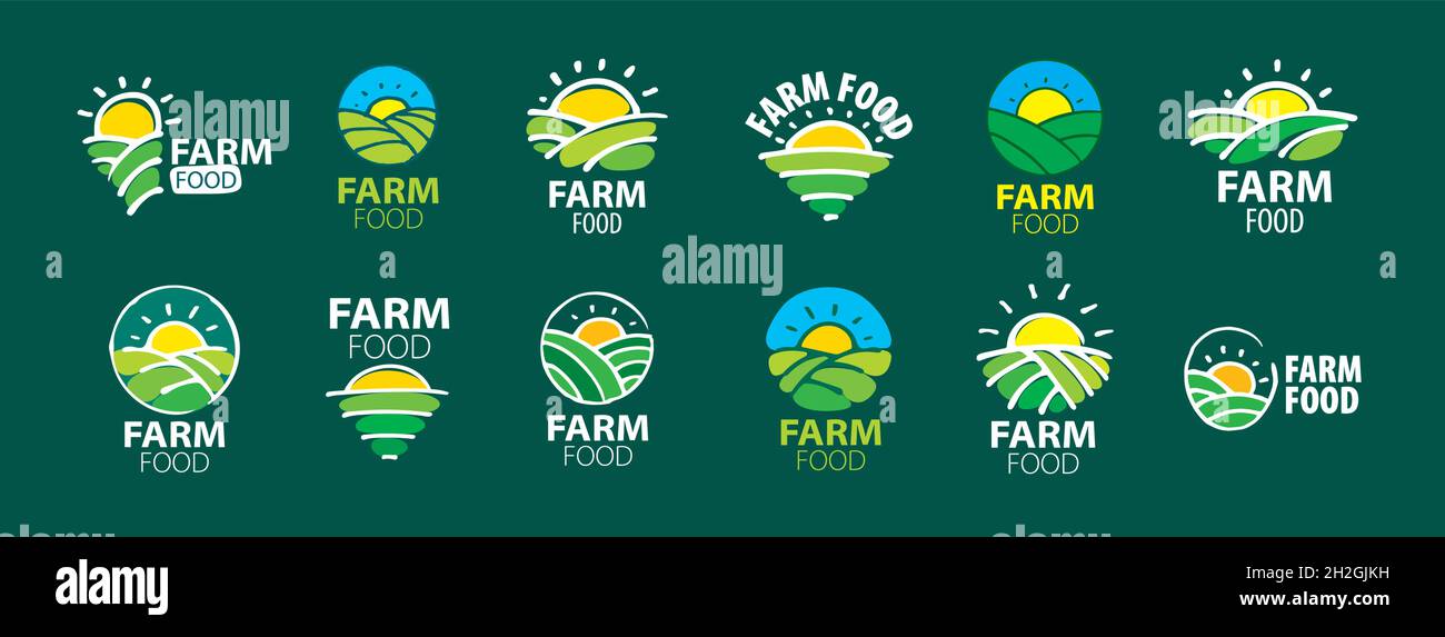 A set of vector Farm food logos on a green background Stock Vector ...