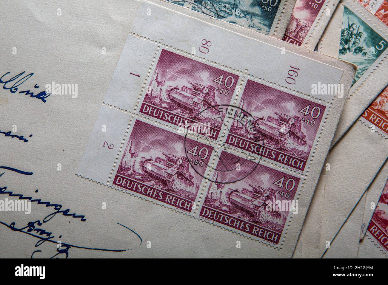 historical field mail letters with postage stamp and address Stock Photo