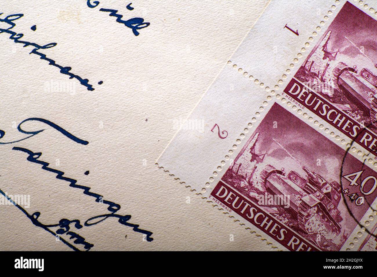 historical field mail letters with postage stamp and address Stock Photo