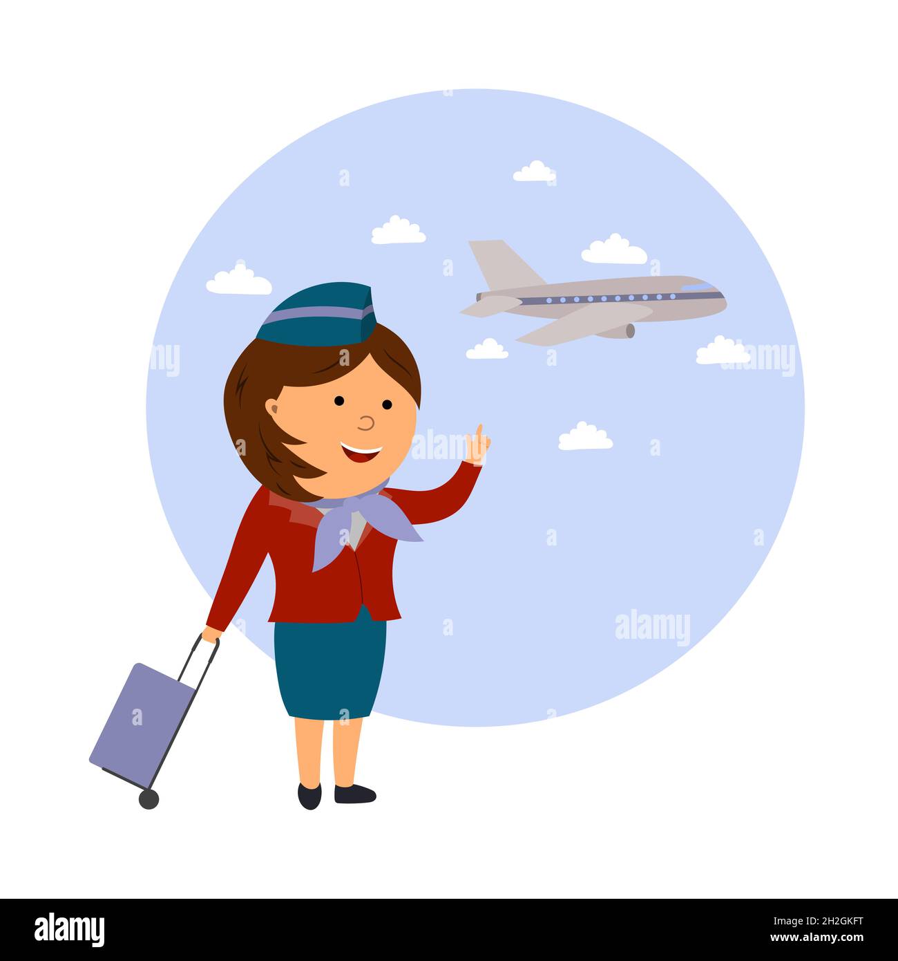 illustration of a flight attendant and an airplane, vector isolated on a white background Stock Vector