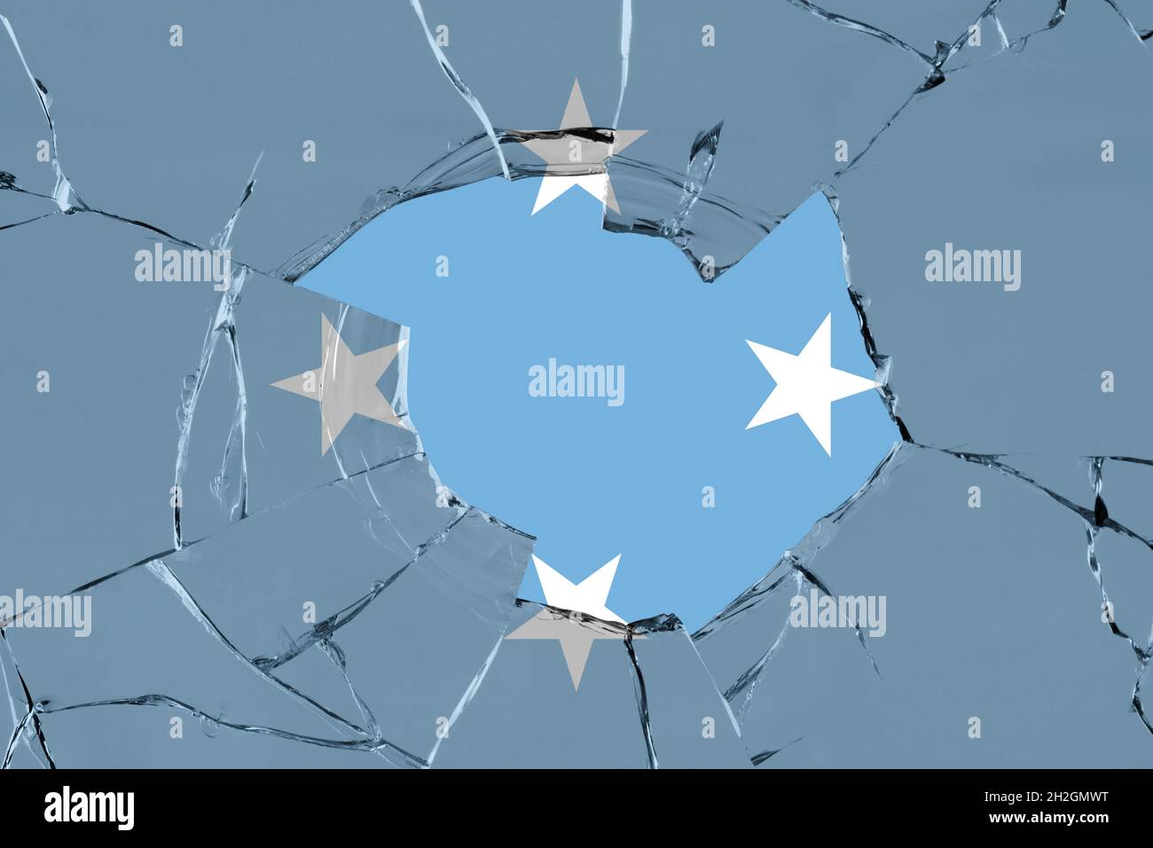 3D Flag of Federated States of Micronesia on a glass breakage Stock ...