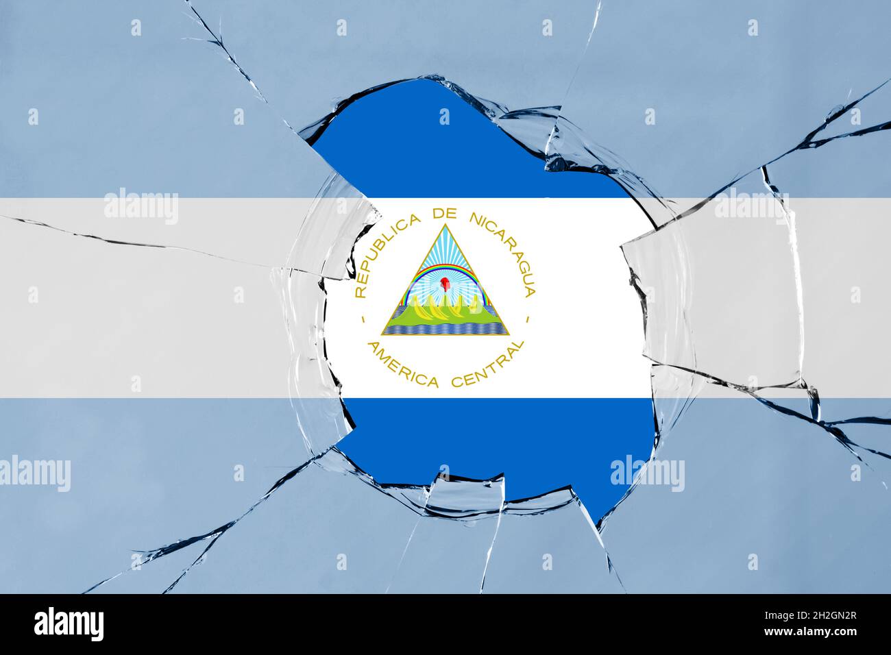 3D Flag of Nicaragua on a glass breakage Stock Photo - Alamy