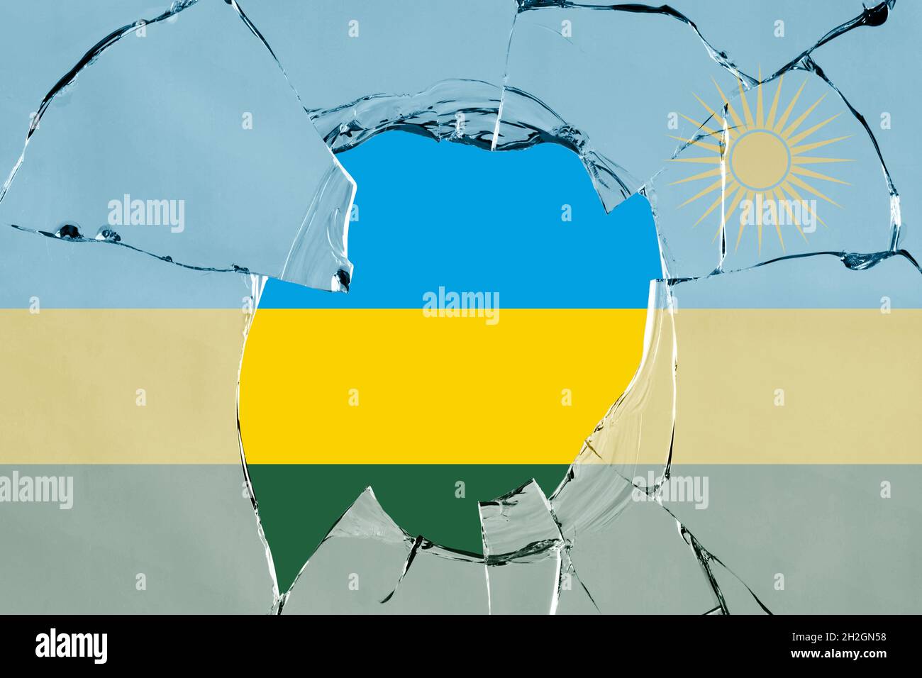 3D Flag of Rwanda on a glass breakage Stock Photo - Alamy