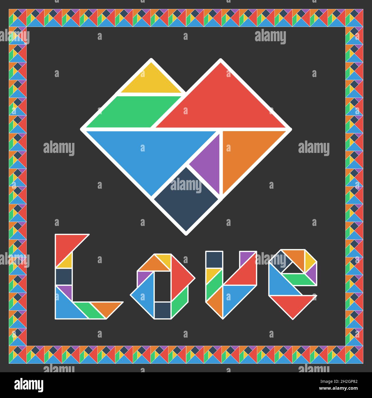 Tangram brain game HEART flat UI color Happy Valentine's Day vector illustration Stock Vector
