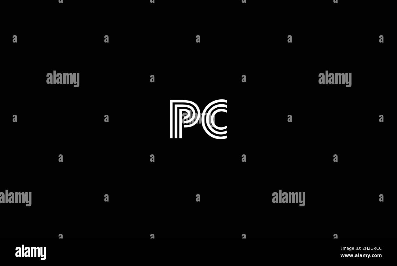 LETTERS PC LOGO DESIGN WITH NEGATIVE SPACE EFFECT FOR ILLUSTRATION USE Stock Vector