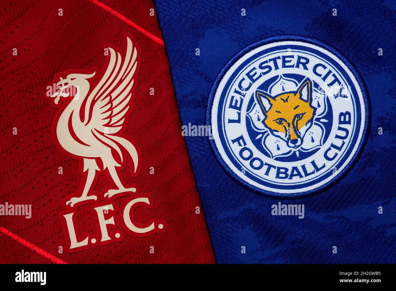 Close up of Liverpool & Leicester club crest. Stock Photo