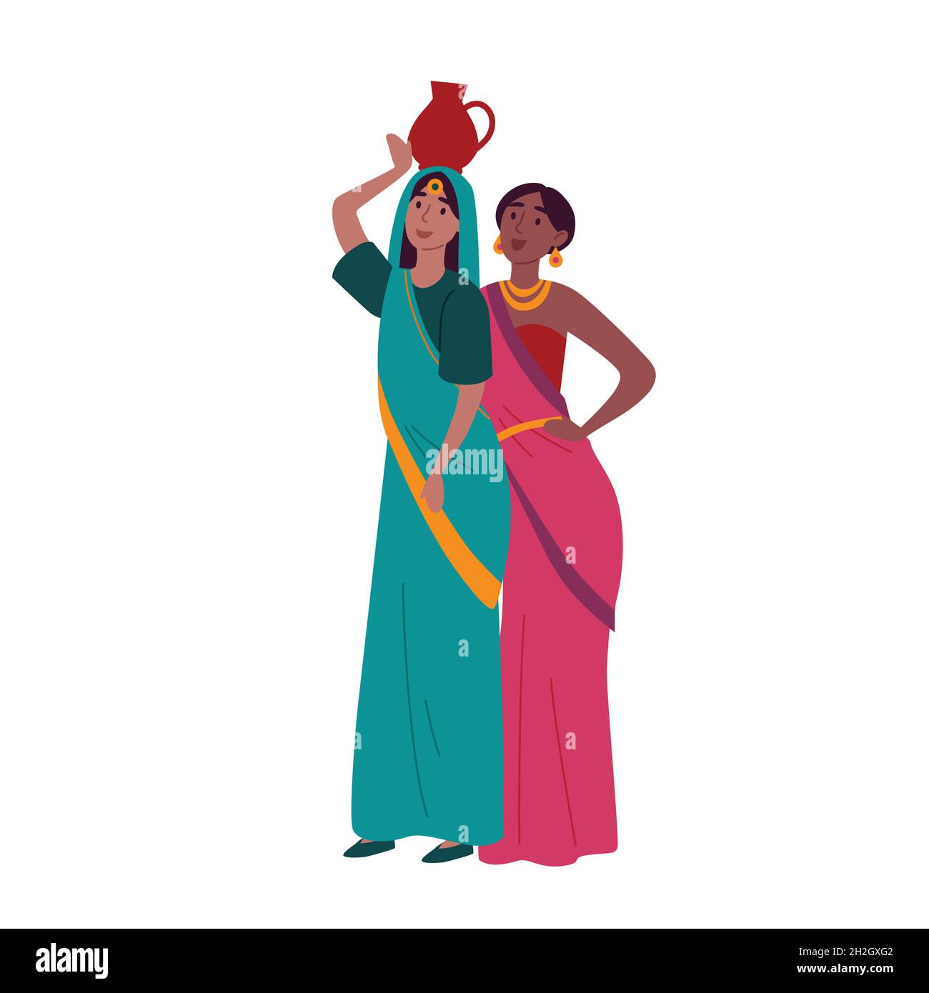 Indian women in traditional national clothes posing Stock Vector Image ...
