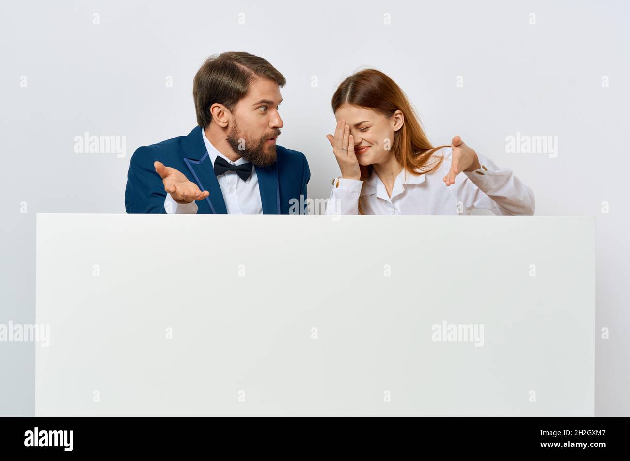 funny man and woman billboard marketing fun emotions isolated