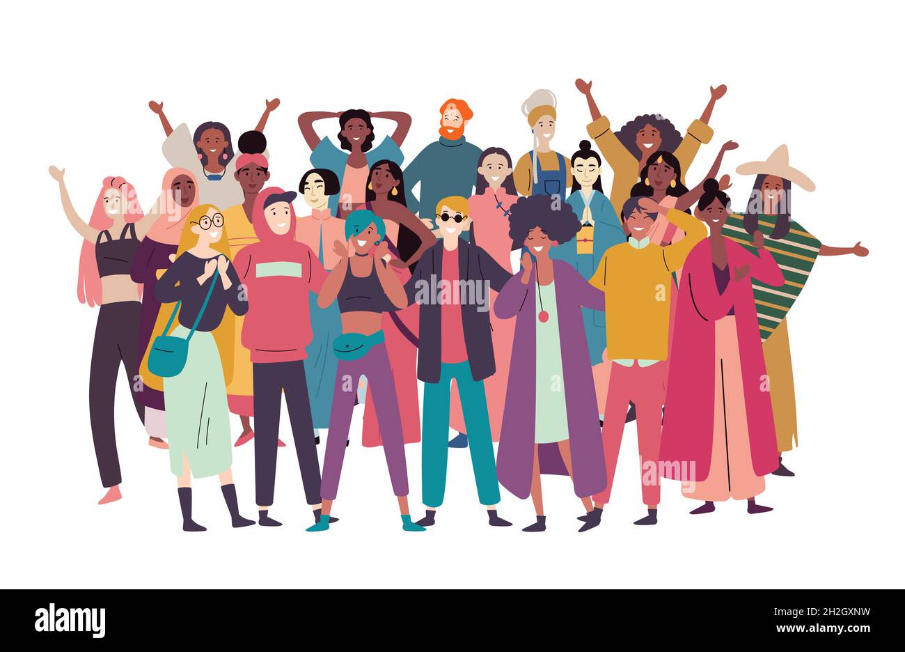 Group of diverse people, mixed race crowd Stock Vector