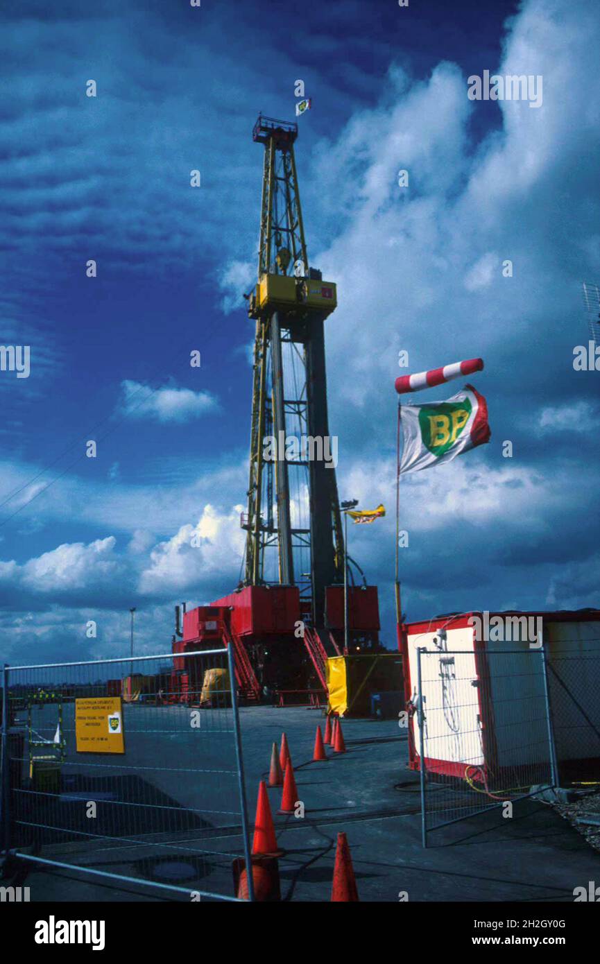 Drilling rig, Broekzijde-1 onshore well, drilled in 1989, near Tilburg, south Holland, Europe Stock Photo