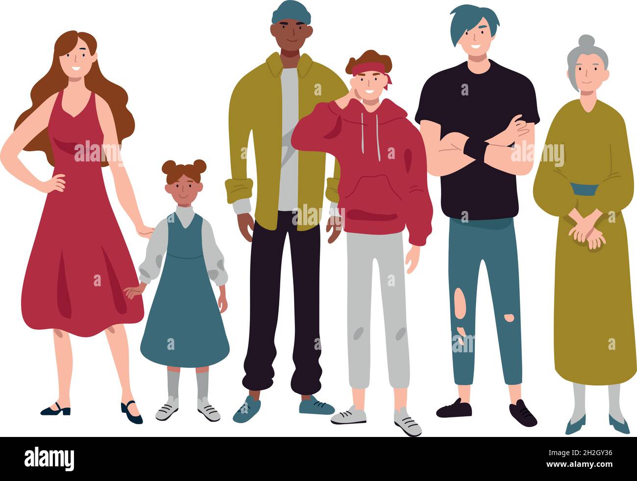 Group of people of different ages childhood youth middle and old. Stock Vector