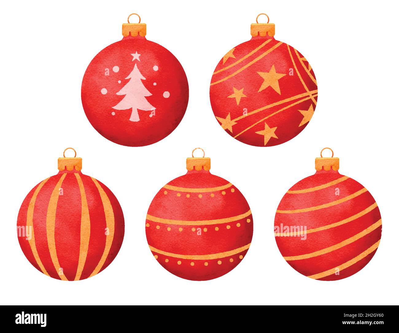Red christmas balls watercolor style decoration isolated on white background. Stock Vector