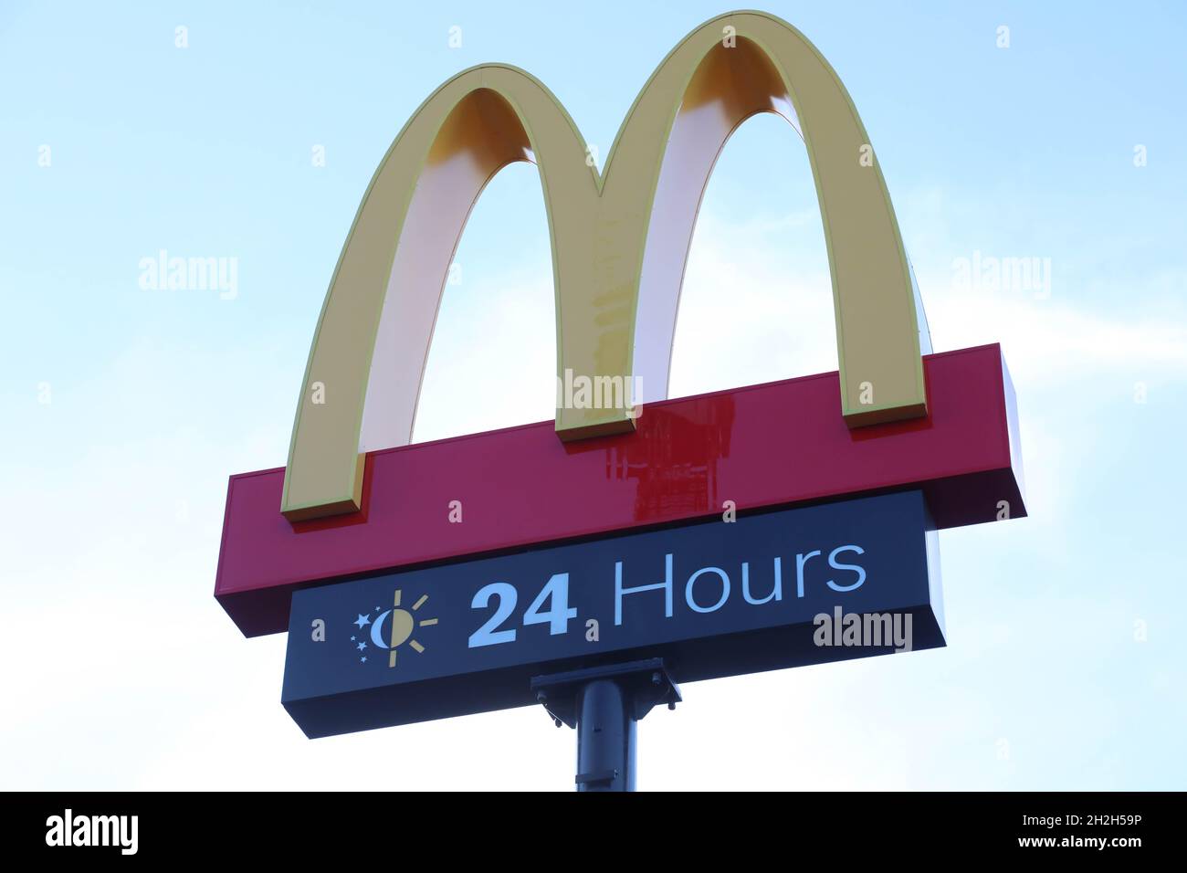 McDonalds 24 hours sign at McDonalds Drummoyne, Sydney, NSW, Australia