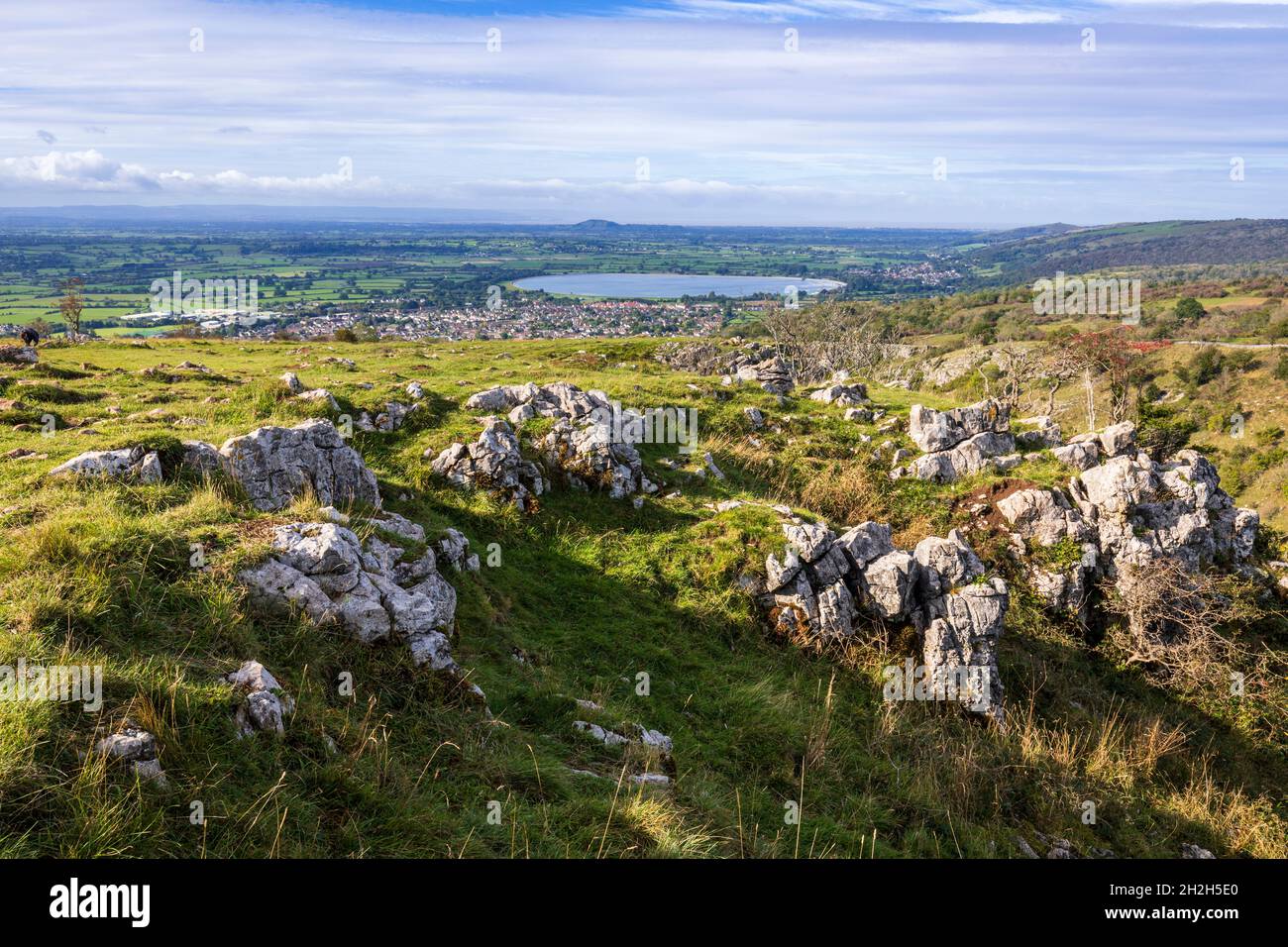 Magnificent views from the top of Cheddar Gorge in Somerset south west England Stock Photo