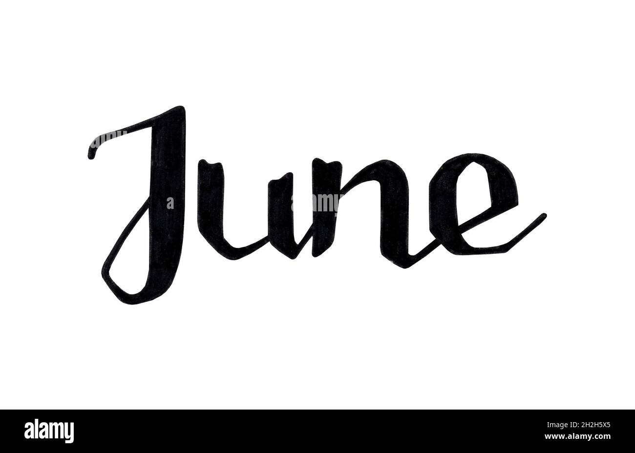 Hand drawn lettering phrase June. Ink brush lettering for summer