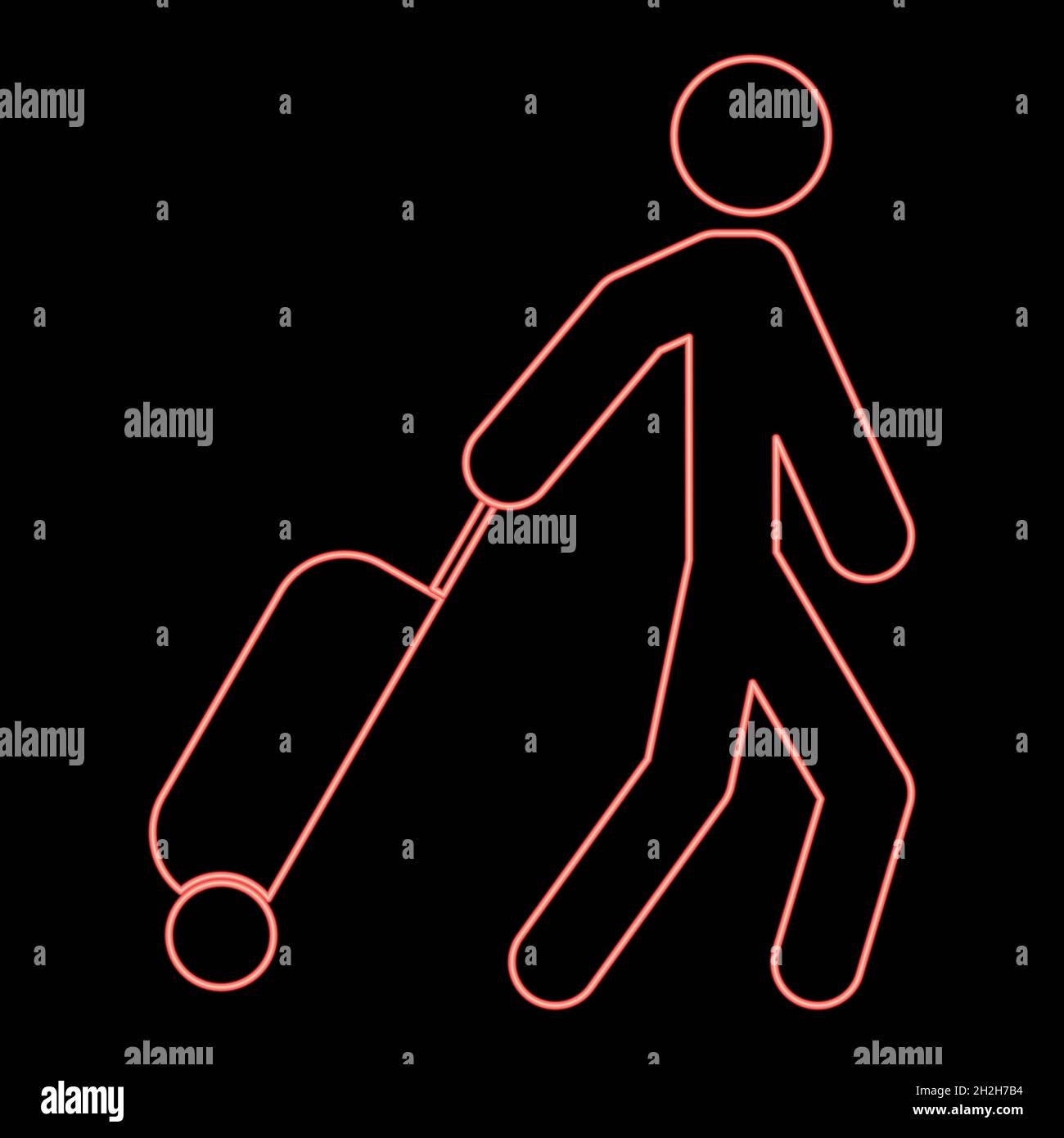 Neon man with suitcase red color vector illustration flat style light image Stock Vector