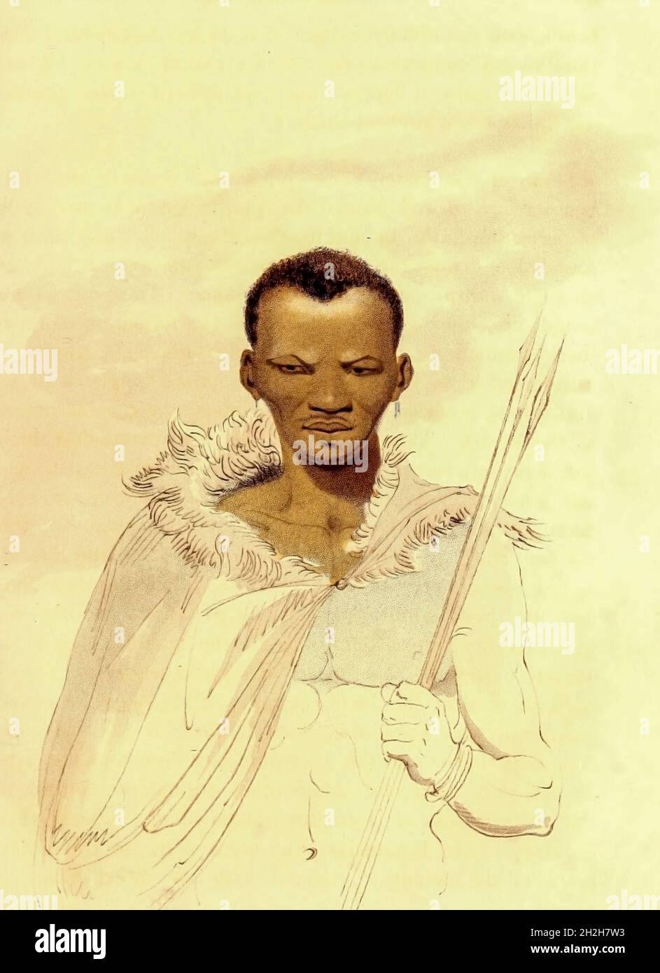 A Hottentot Man from the book Travels into the interior of southern Africa : in which are described the character and the condition of the Dutch colonists of the Cape of Good Hope, and of the several tribes of natives beyond its limits : the natural history of such subjects as occurred in the animal, mineral and vegetable kingdoms; and the geography of the southern extremity of Africa : comprehending also a topographical and statistical sketch of Cape Colony; with an inquiry into its importance as a naval and military station, as a commercial emporium; as a territorial possession By Sir John B Stock Photo