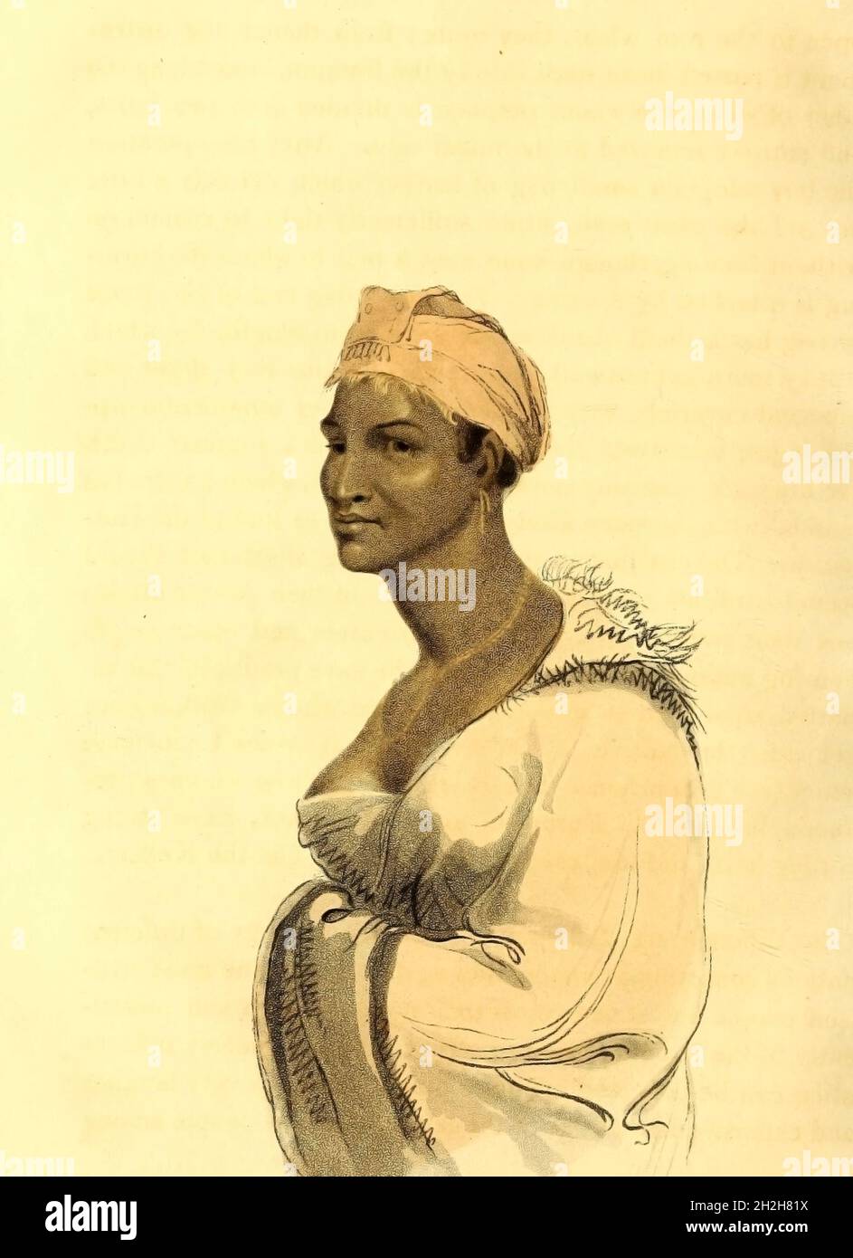 Kaffer Woman from the book Travels into the interior of southern Africa : in which are described the character and the condition of the Dutch colonists of the Cape of Good Hope, and of the several tribes of natives beyond its limits : the natural history of such subjects as occurred in the animal, mineral and vegetable kingdoms; and the geography of the southern extremity of Africa : comprehending also a topographical and statistical sketch of Cape Colony; with an inquiry into its importance as a naval and military station, as a commercial emporium; as a territorial possession By Sir John Barr Stock Photo