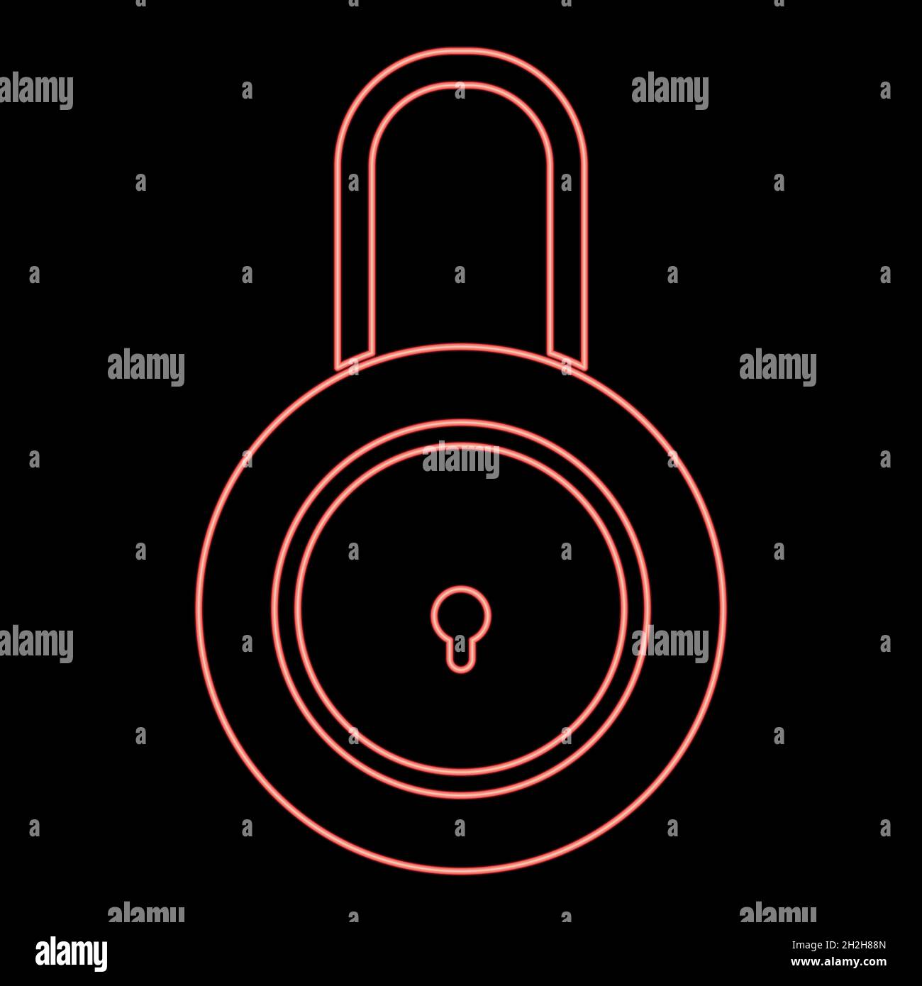 Neon lock red color vector illustration flat style light image Stock Vector