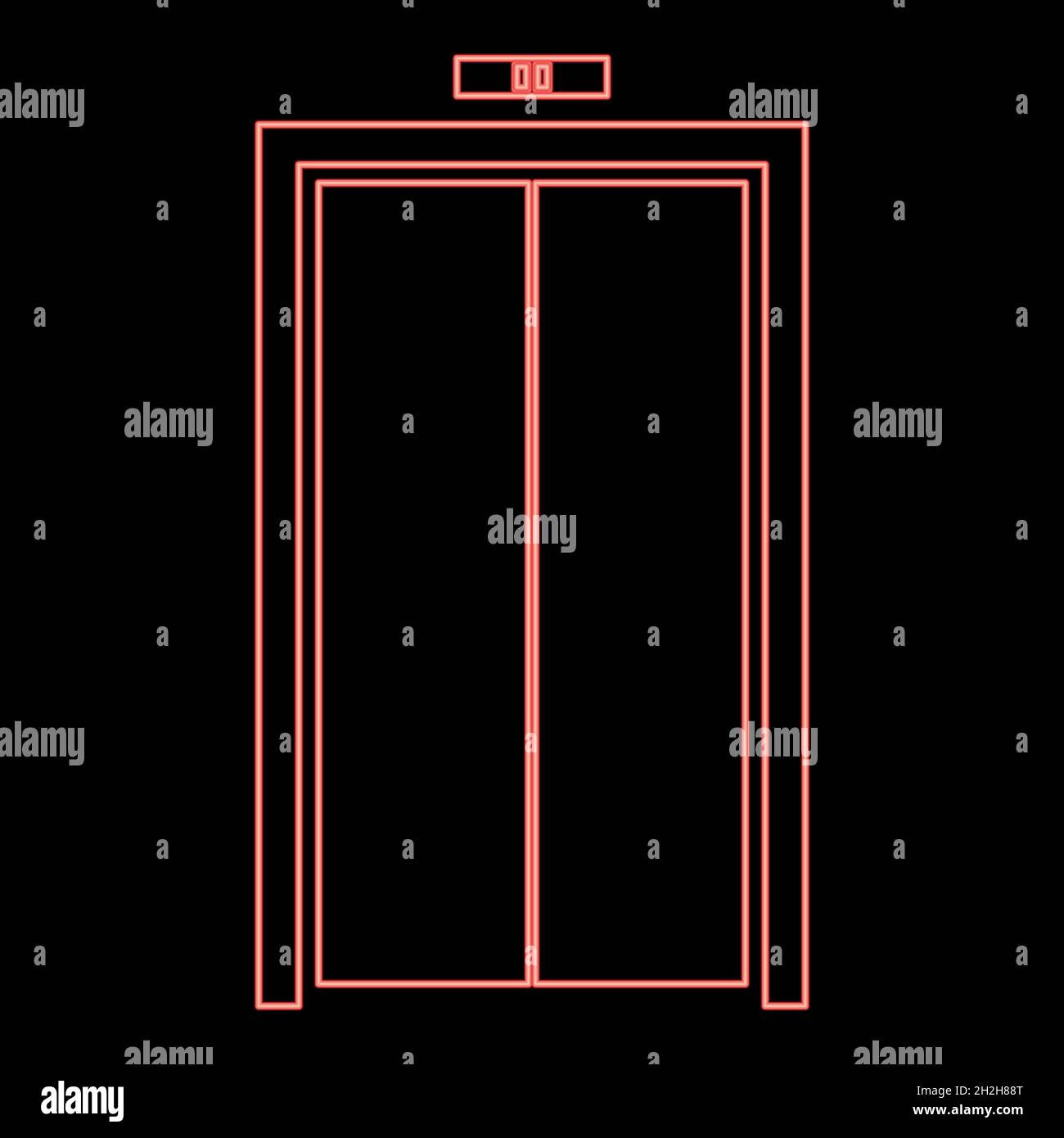 Neon elevator doors red color vector illustration flat style light ...