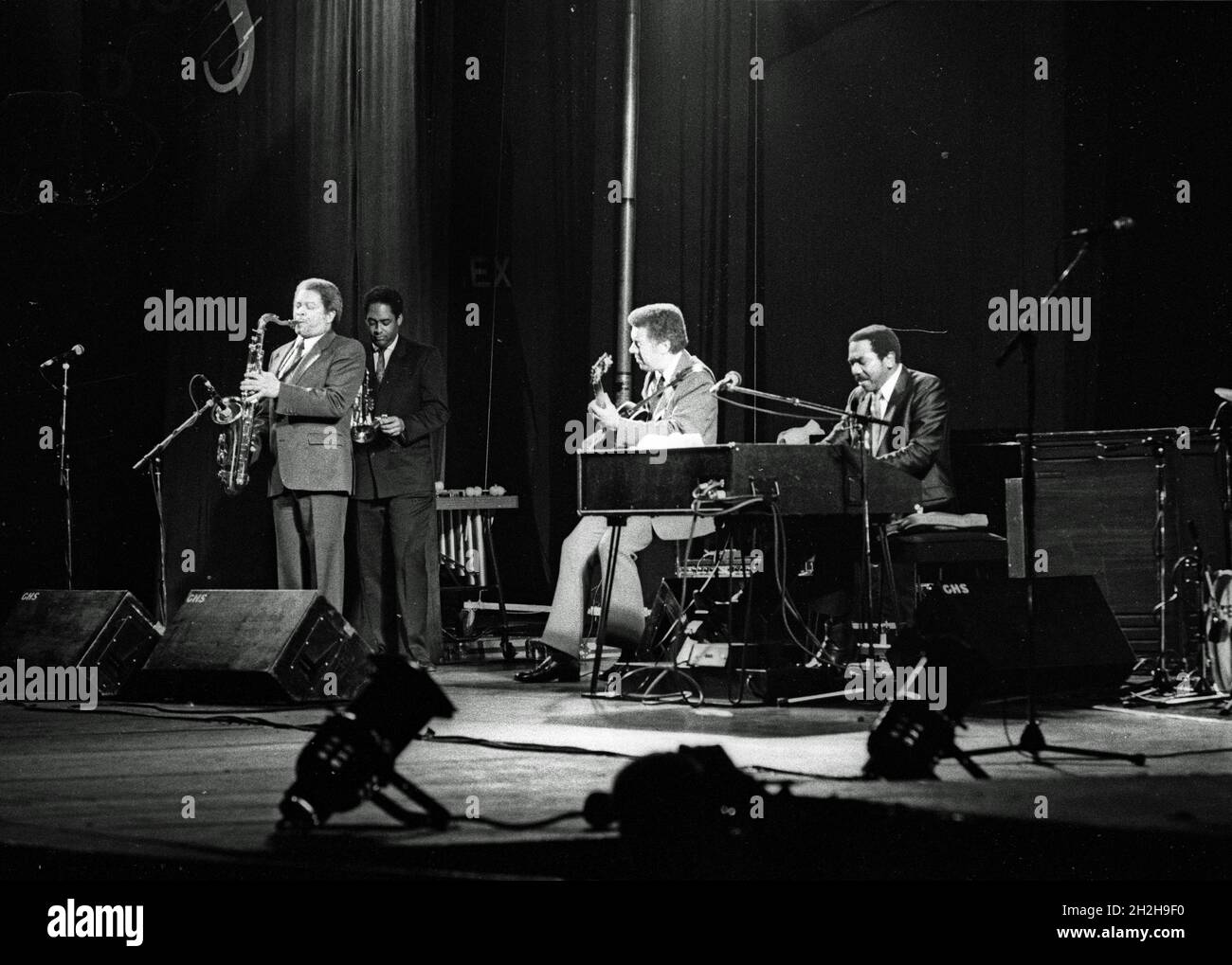 Kenny Burrell, Jon Faddis, Frank Foster, Jimmy Smith, Philip Morris Jazz. Festival. Dominion Theatre. London, Nov 1985. Stock Photo