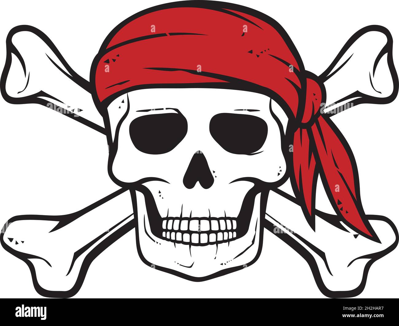 Pirate skull, red bandana and bones vector illustration Stock Vector