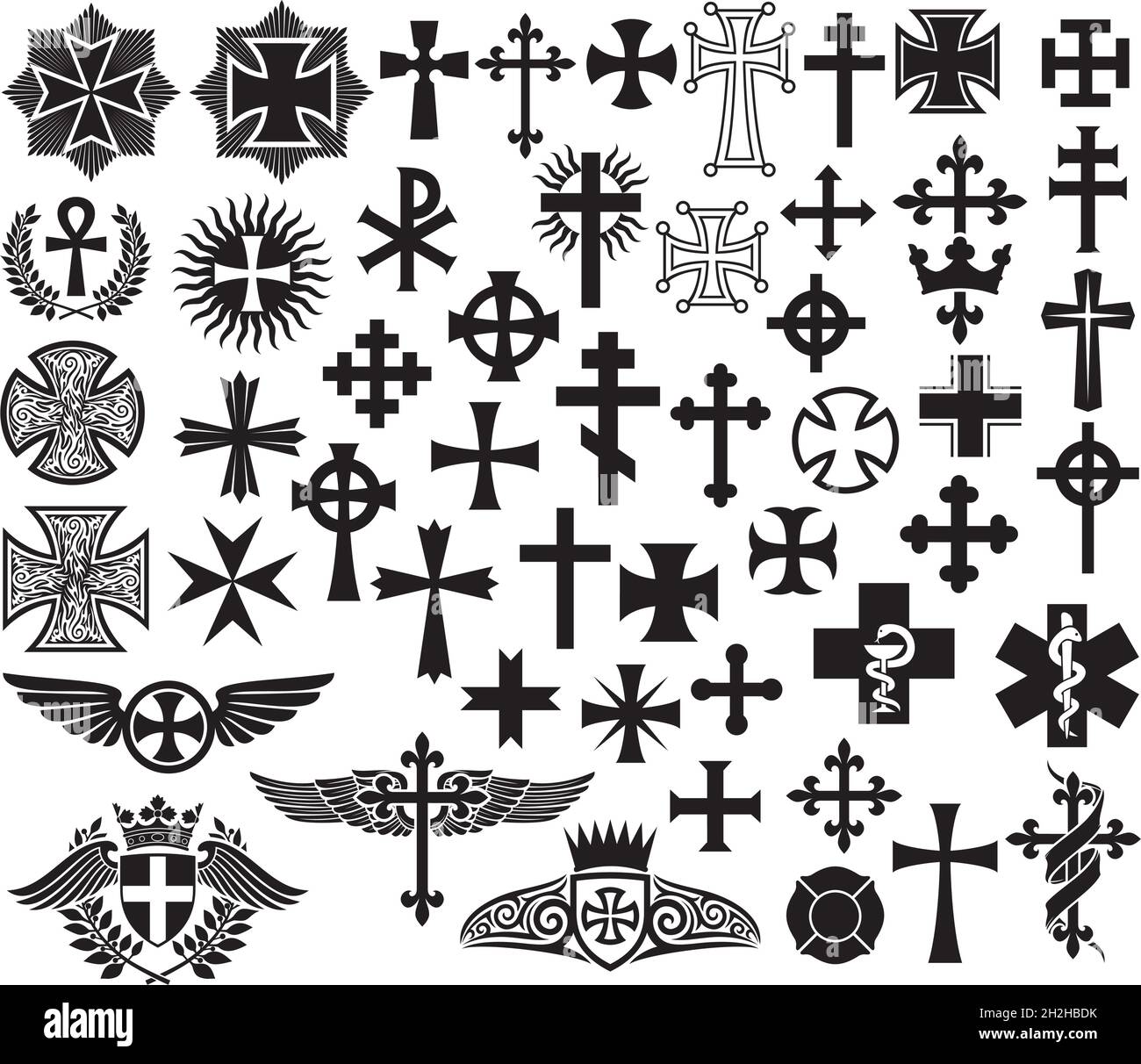 Big collection of various types of crosses vector illustration Stock Vector