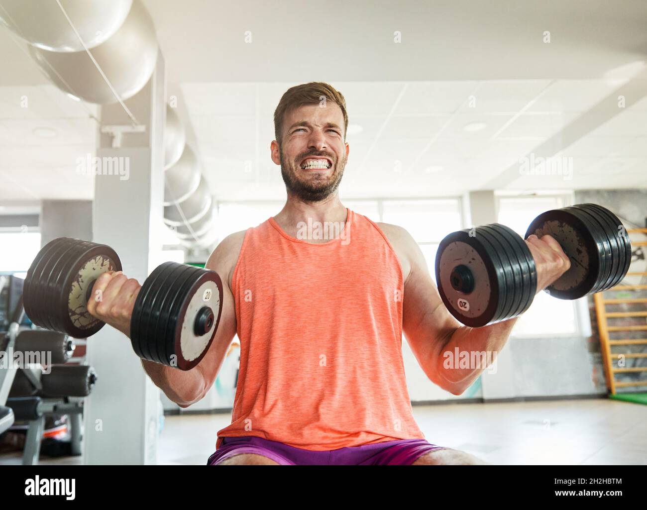 gym sport fitness exercise lifestyle athlete health training weight lifting strength body workout man Stock Photo