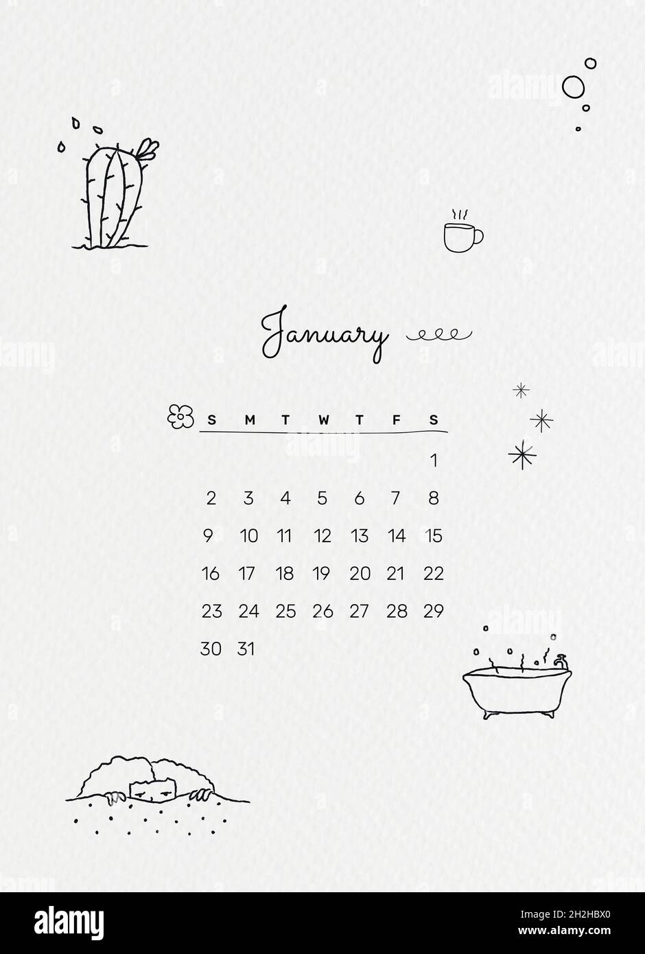 cute january 2022 calendar template editable monthly planner vector doodle style stock vector image art alamy