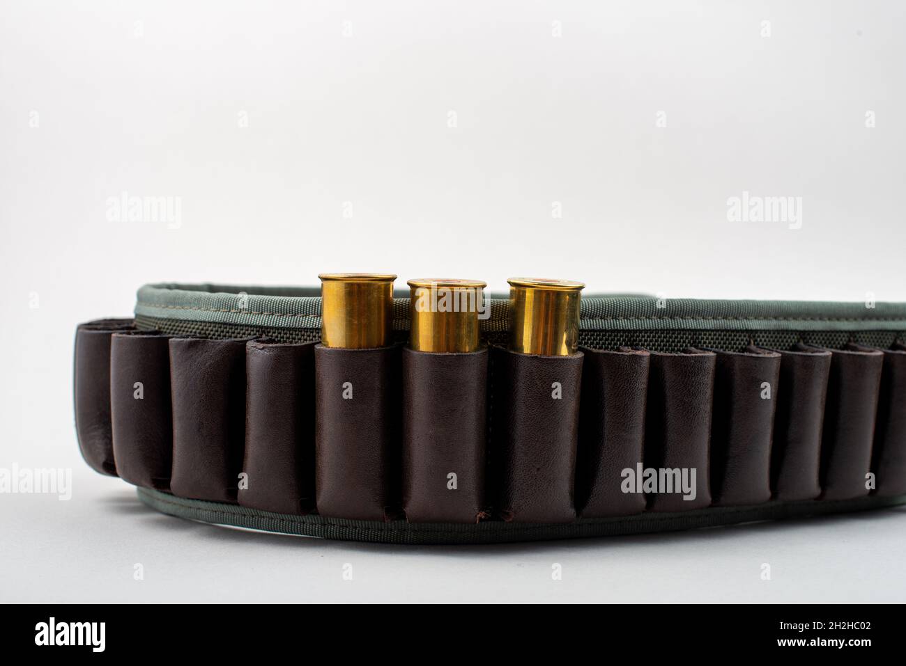 Hunting belt for cartridges. Accessories for hunting. Stock Photo