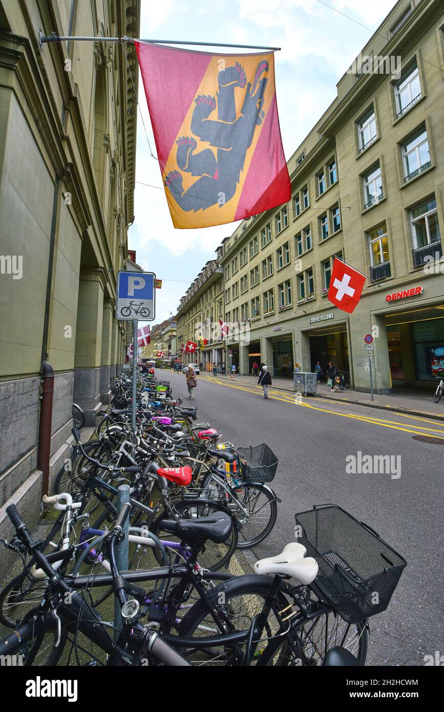 Bicycles parking at the streets of Bern, Switzerland Stock Photo