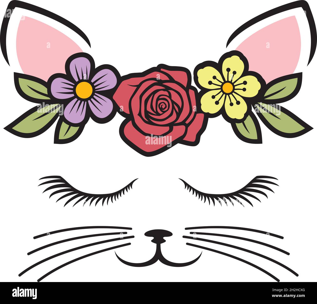 Cat with flower color vector illustration Stock Vector