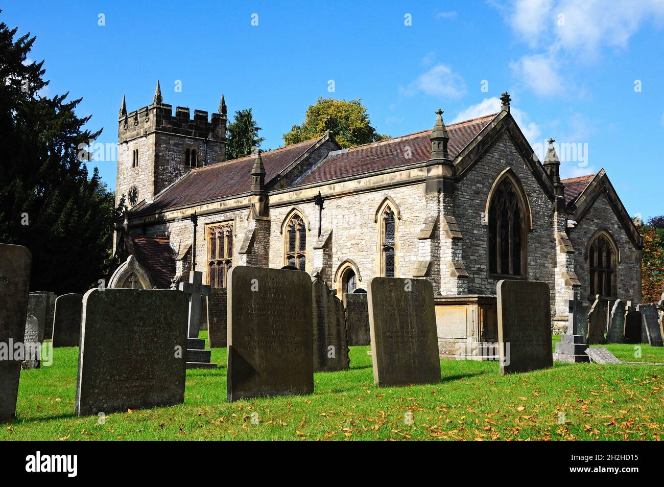 Holy Trinity Parish Church and churchyard, Ashford-in-the-Water, Derbyshire, England, UK, Western Europe. Stock Photo
