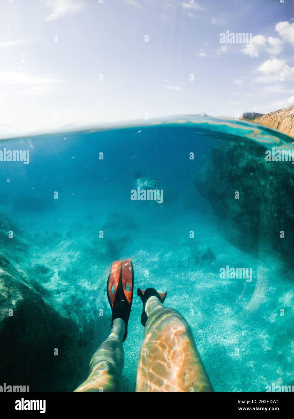 man legs in flippers underwater copy space summer vacation Stock Photo ...