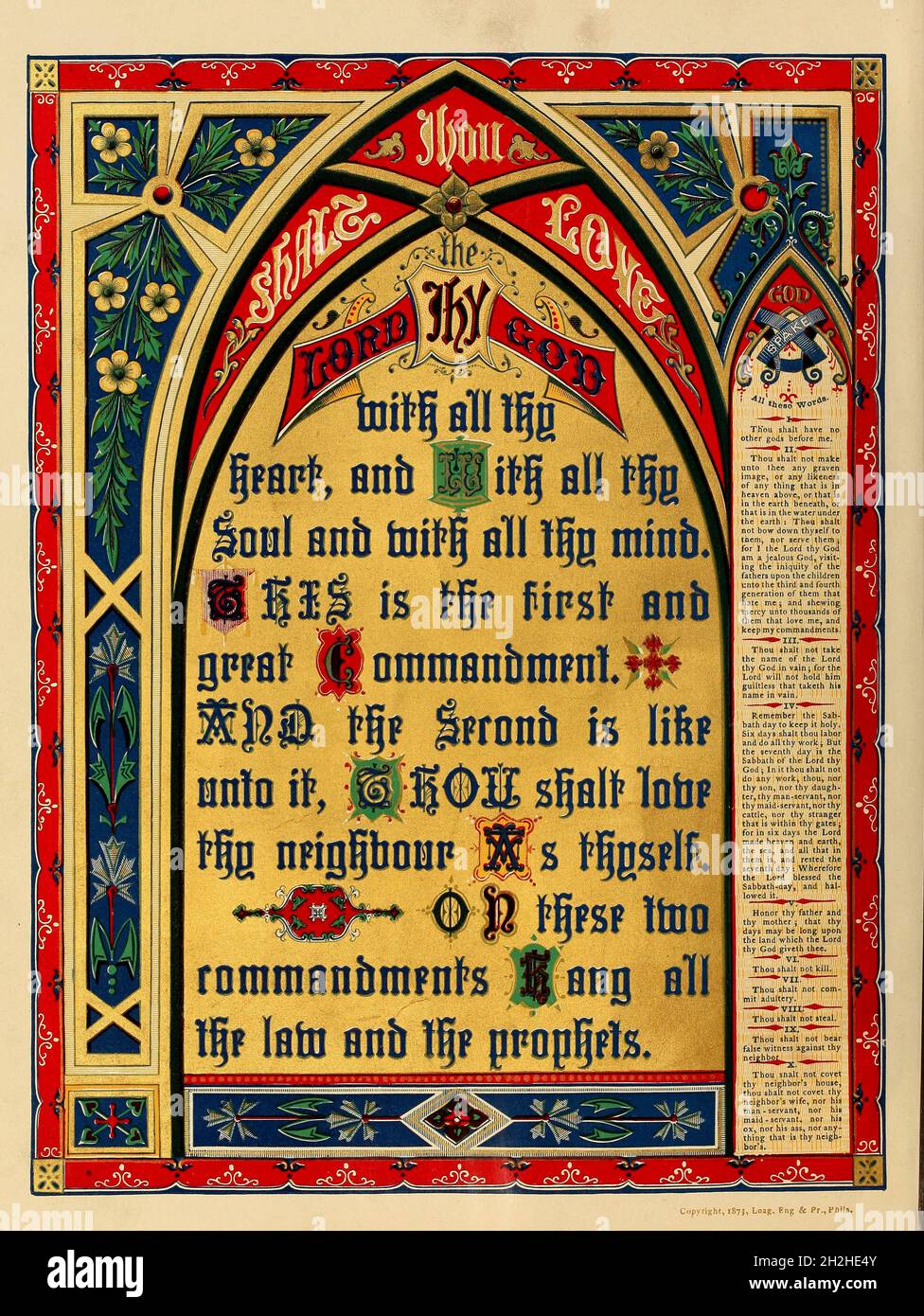 Illustrated prayer to The Lord Thy God from the Doré family Bible containing the Old and New Testaments, The Apocrypha Embellished with Fine Full-Page Engravings, Illustrations and the Dore Bible Gallery. Published in Philadelphia by William T. Amies in 1883 Stock Photo