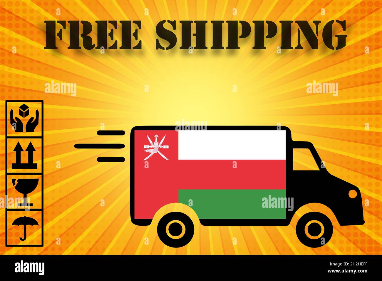 Oman Logistics Concept. black Commercial Industrial Cargo Delivery Van