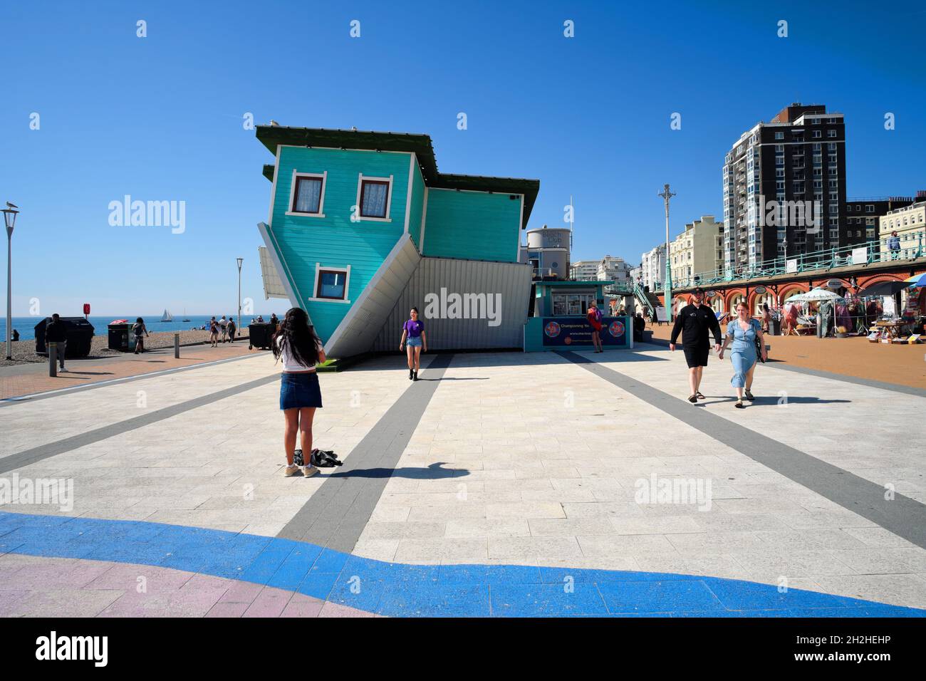 Upside Down house on Brighton seafront Created by Tom Dirse Brighton East Sussex England UK Stock Photo