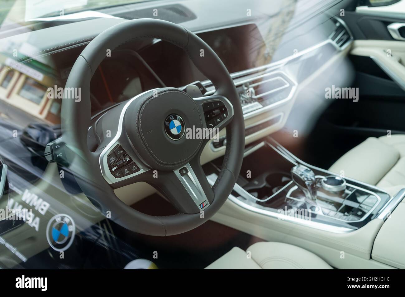 Galati, Romania - September 15, 2021: Black 2021 BMW X5 F15 interior view Stock Photo