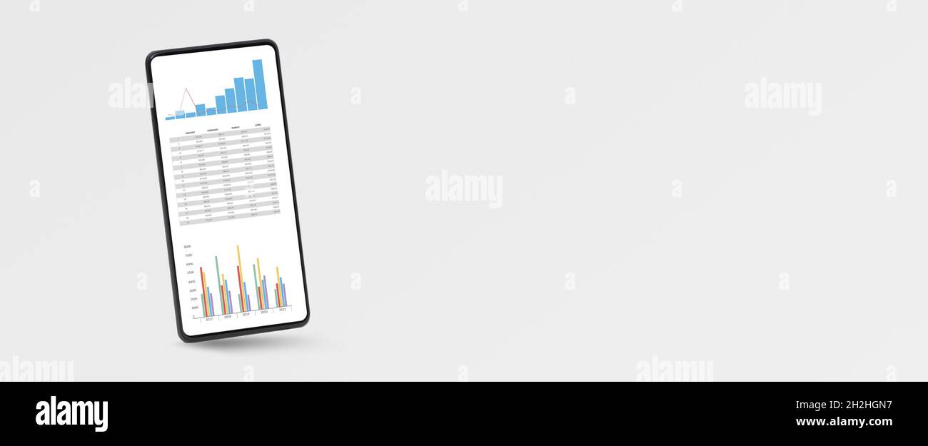 Budget, finance, business chart on smart phone screen. Investment