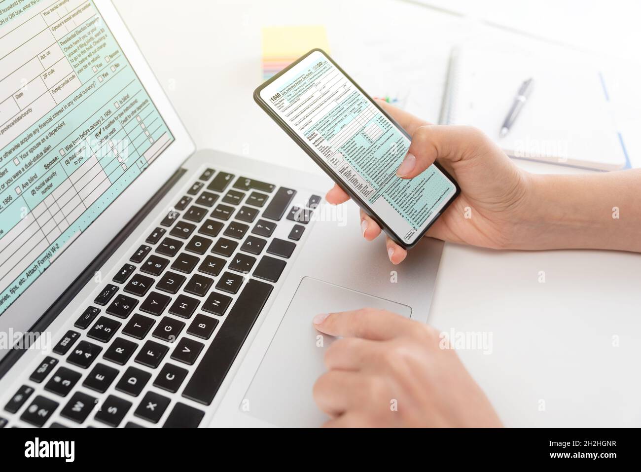 US Individual tax return. Accountant working with US tax forms