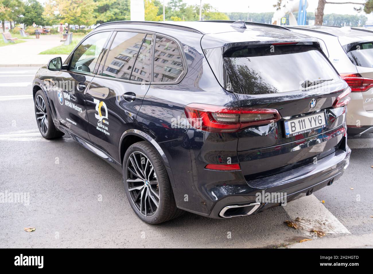 Galati, Romania - September 15, 2021: Black 2021 BMW X5 F15 rear view Stock Photo