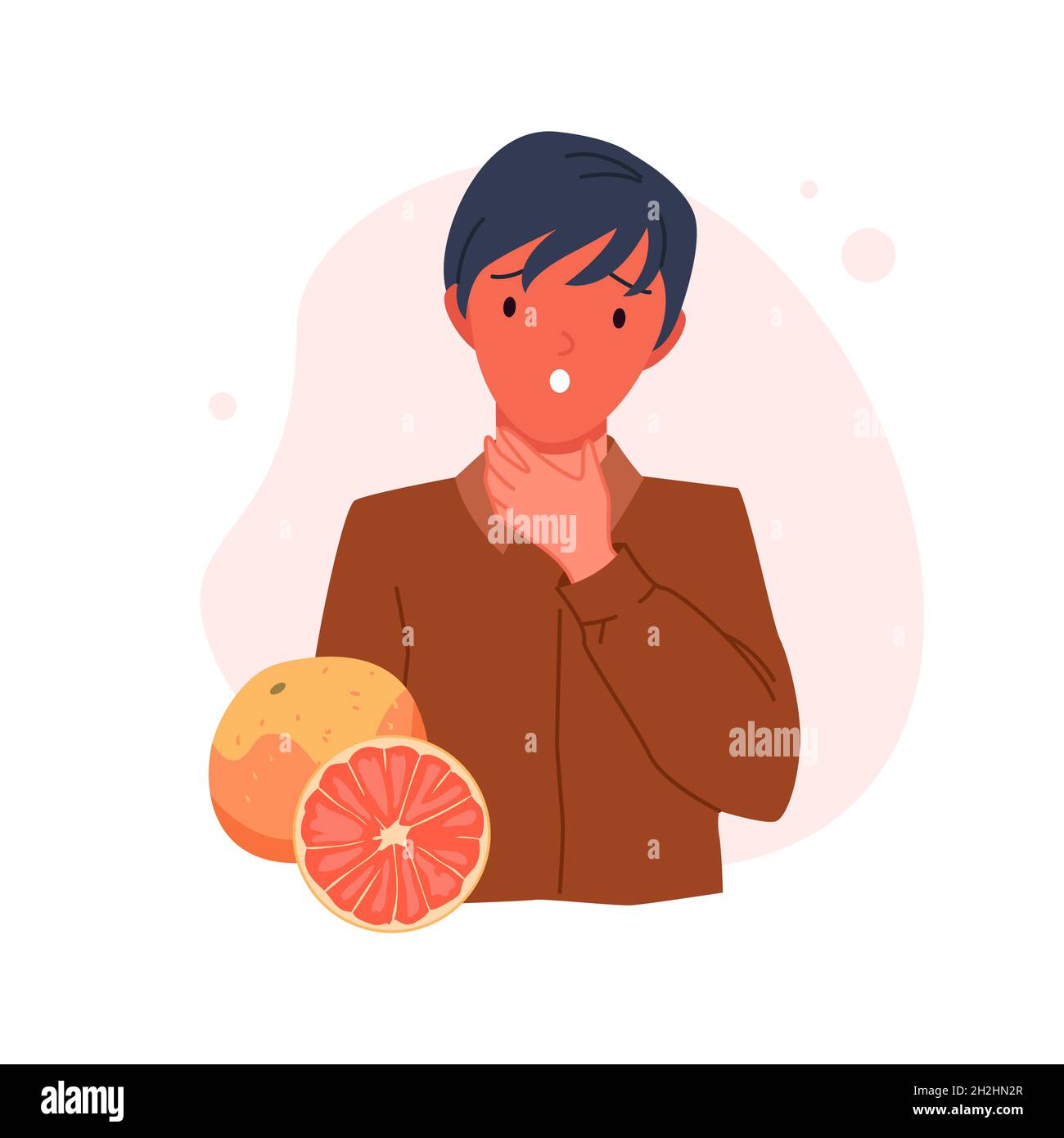 Boy with red skin and fever infographic vector illustration. Cartoon