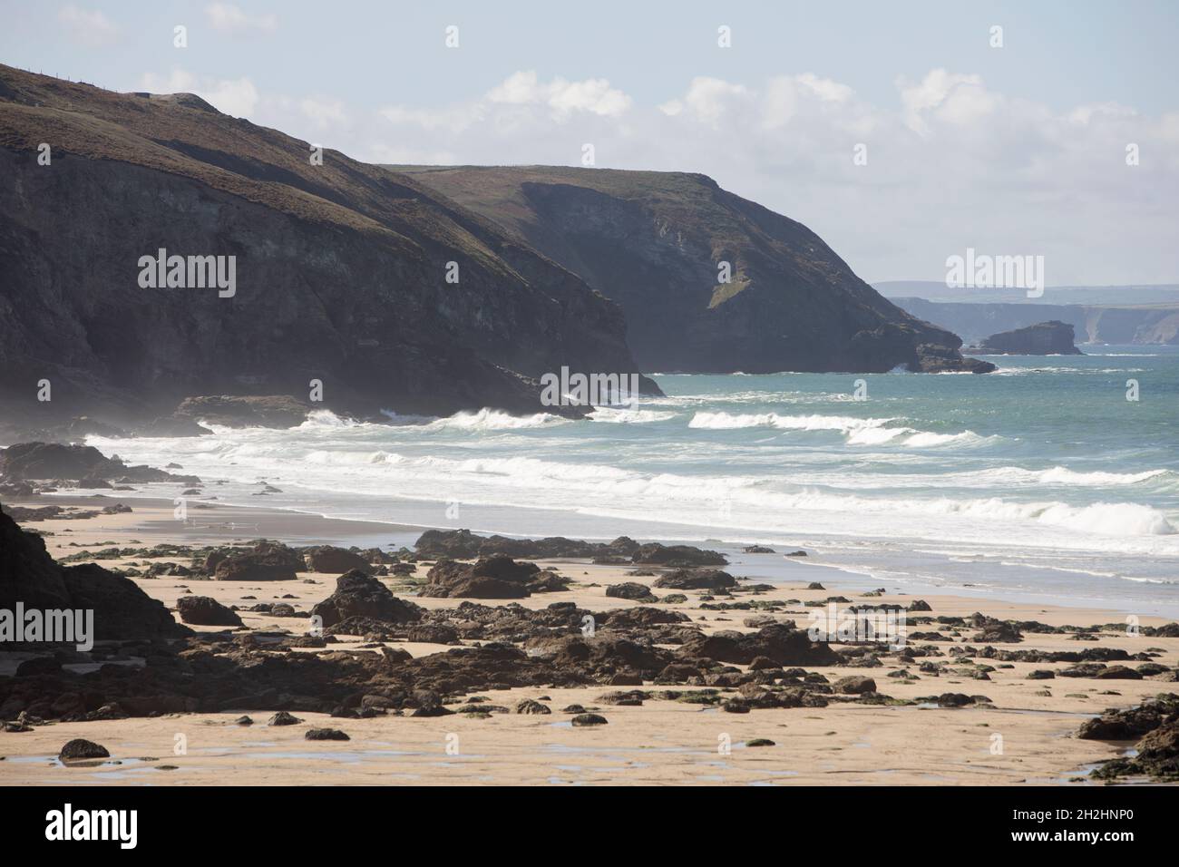 The beach and cliffs at Porthtowan, Cornwall, UK Stock Photo