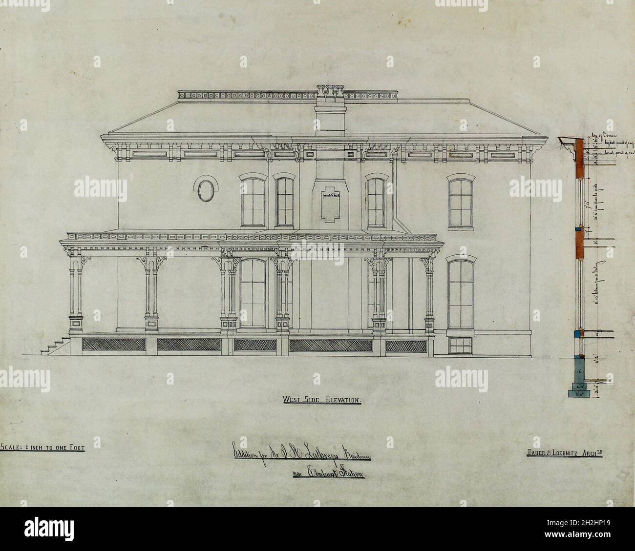 Joseph H. Lathrop House Addition, Elmhurst, Illinois, Elevation and