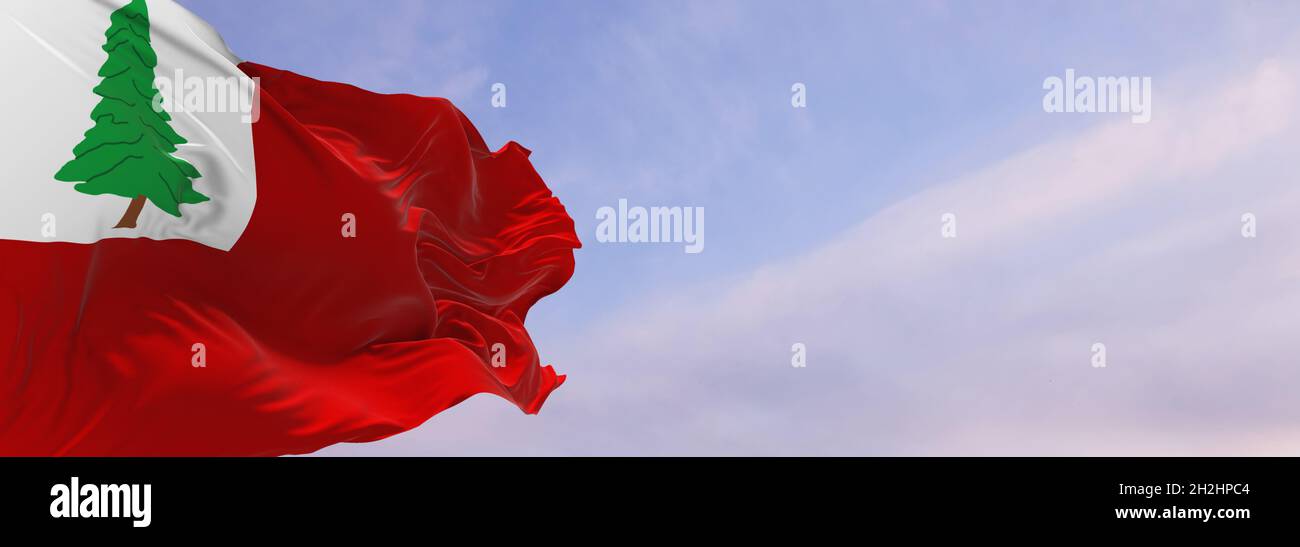 flag of county New England pine , USA at cloudy sky background on ...