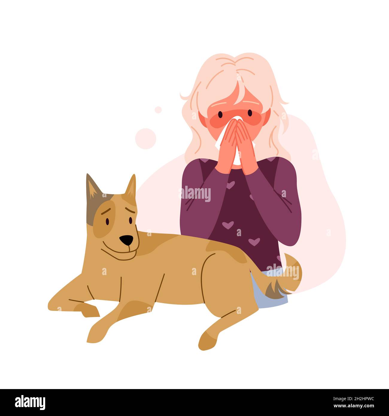 Girl With Pet Allergy Vector Illustration Cartoon Sad Child With Runny Nose And Watery Eyes Rhinitis
