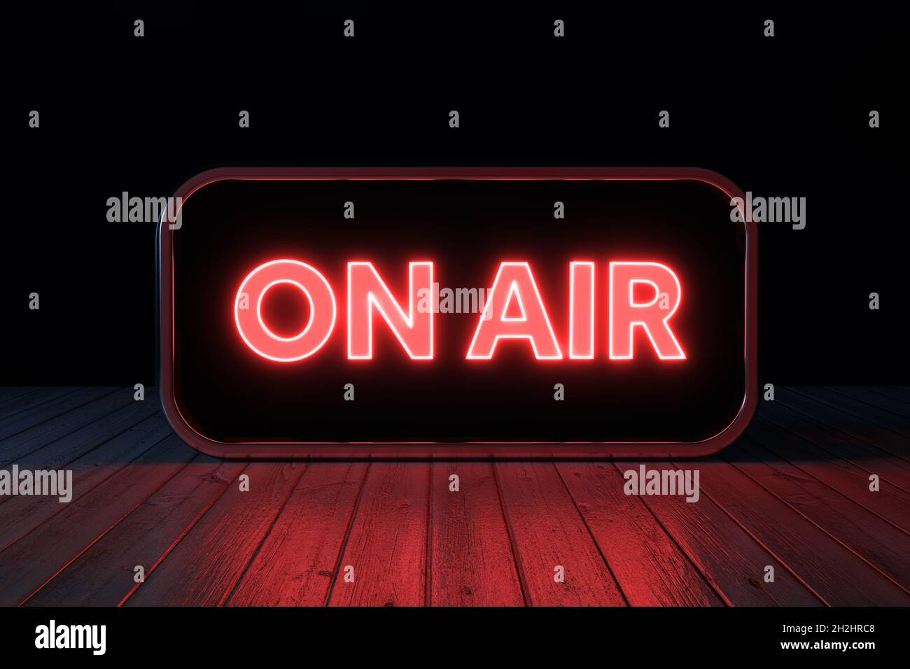 On Air Red Sign on a Live Online Studio or Radio Desk on a black  background. 3d Rendering Stock Photo - Alamy