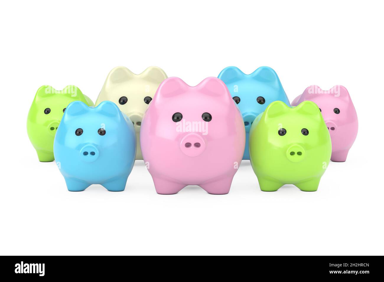 Row of Colourful Piggy Banks on a white background. 3d Rendering Stock ...